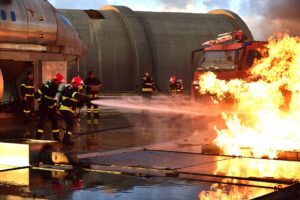 pompiere spegne l' incendio