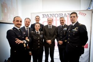 Milan, Italy - Mach 15, 2017Panorama d'Italia press conference at Mondadori bookshop Piazza Duomo.