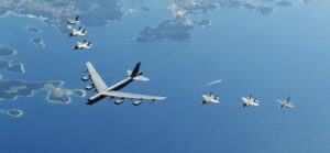U.S. and Italian Air Forces aircraft consisting of F-35 Lightning IIs, F-16 Fighting Falcons, and a B-52 Stratofortress, fly in formation over the Adriatic Sea during Astral Knight 19, June 4, 2019. Astral Knight is an exercise taking place throughout various locations in Europe, involving over 900 Airmen and supports the collective defense and security of NATO allies and U.S. forces in Europe. (U.S. Air Force photo by Staff Sgt. Joshua R. M. Dewberry)