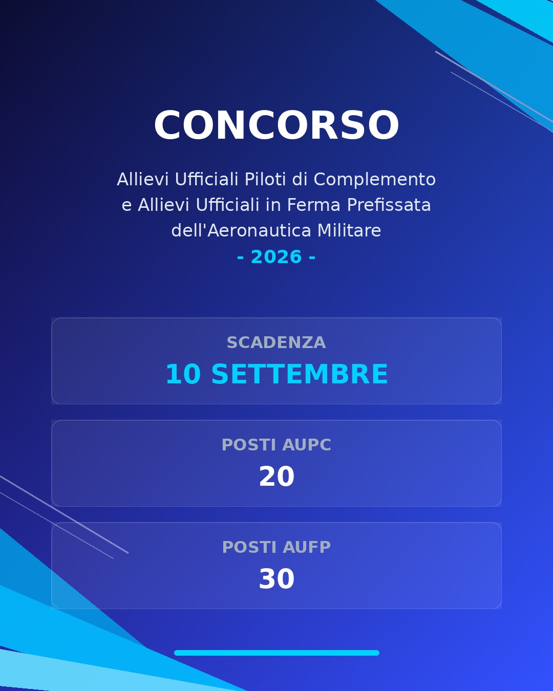 Partecipa al concorso per Alliei Ufficiali Pilota di Complemento e Allievi Ufficiali in Ferma Prefissata